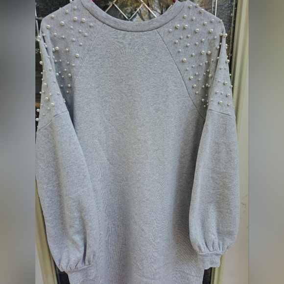 Express Pearl Embellished Gray Sweatshirt Dress Size Meduim - Picture 9 of 10